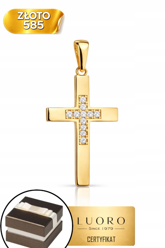 Zlatý Křížek 585 14K Se Zirkony 25 MM Klasický Elegantní Dárek