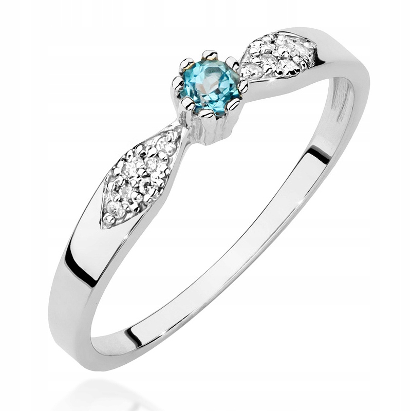 Biało Złoty Pierścionek pr. 585 Topaz Brylanty