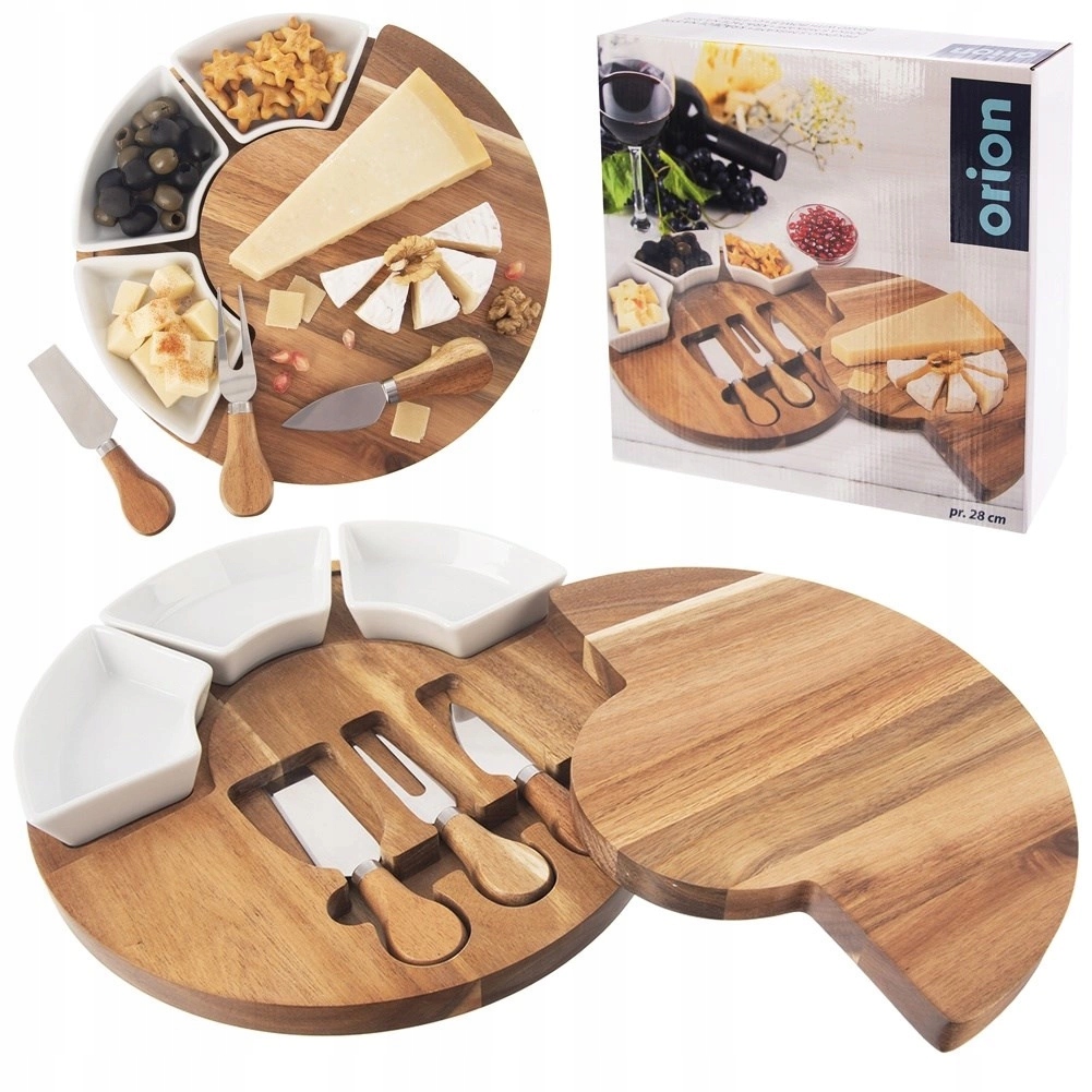 Dřevěná sada na výrobu sýrů s miskami a noži 7 ks 28 cm Orion
