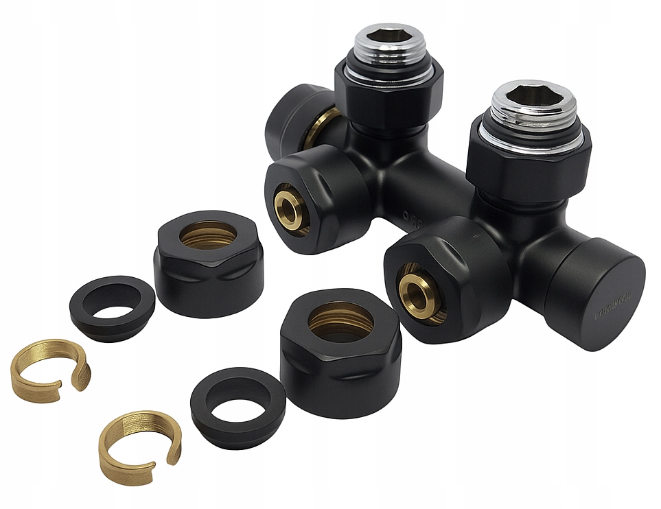 Arceno Úhlový ventil Duoplex pro koupelnový radiátor Černý Mat