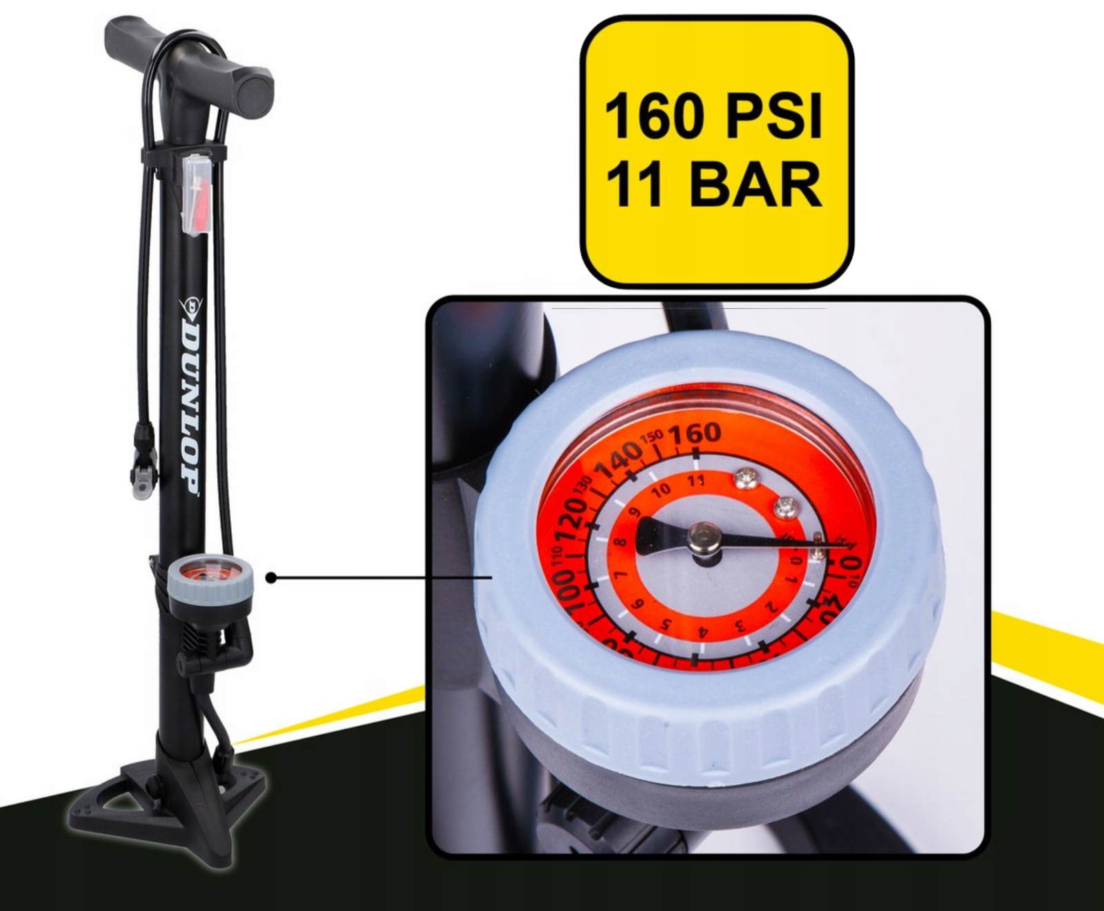 POMPKA ROWEROWA z MANOMETREM do Roweru Podłogowa SAMOCHODOWA DUNLOP Marka Dunlop