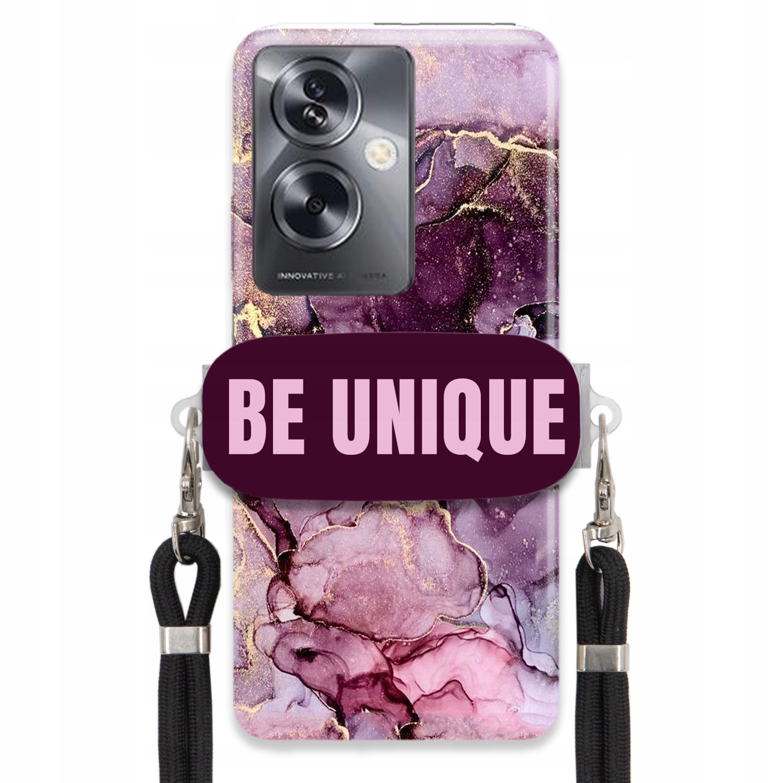 Prémiové puzdro pre Oppo A79 5G držiak na šnúrku Čierny fialový mramor