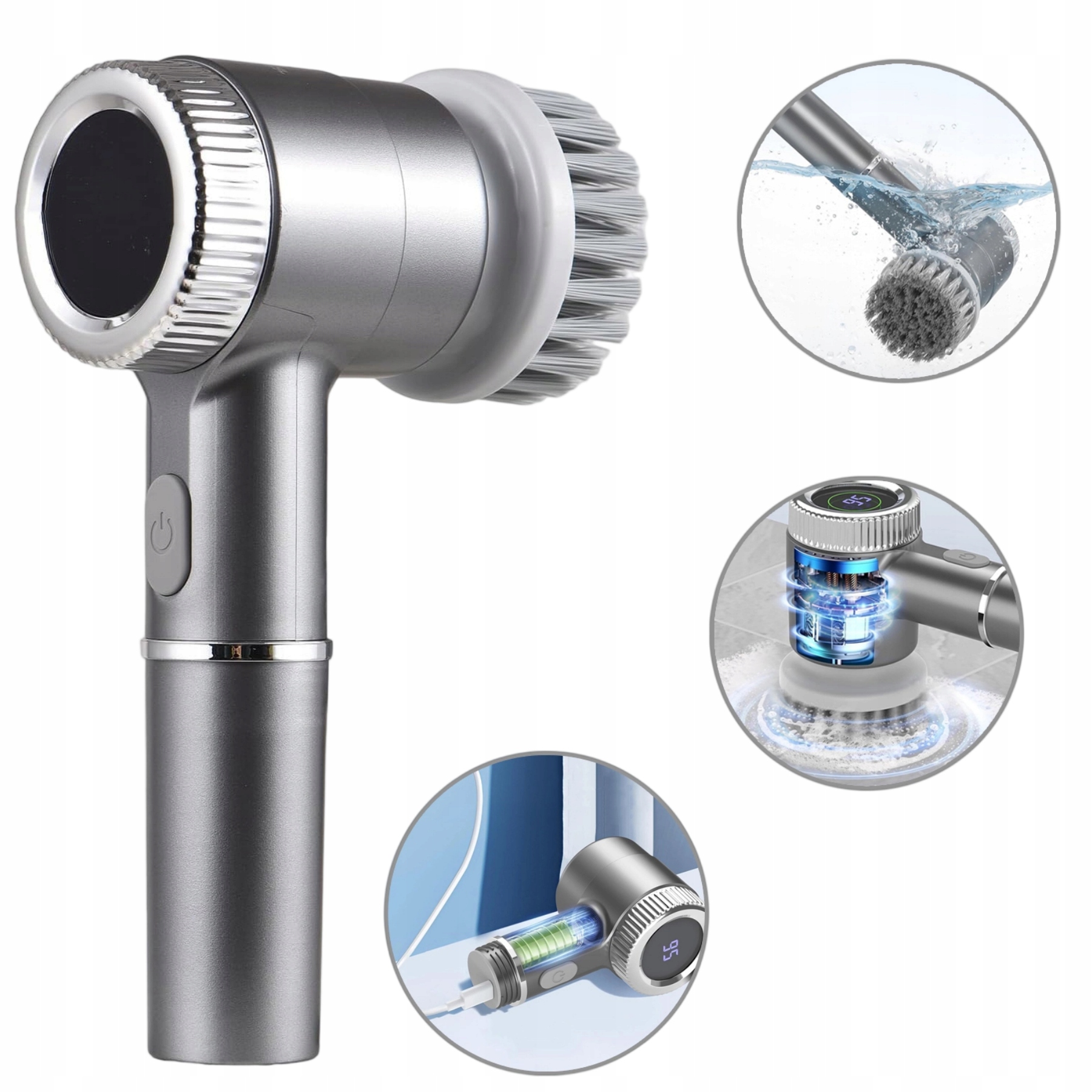 Elektrický Čisticí Kartáč Bezdrátový Ruční Rotační Mop Šedý Efektivní Práce