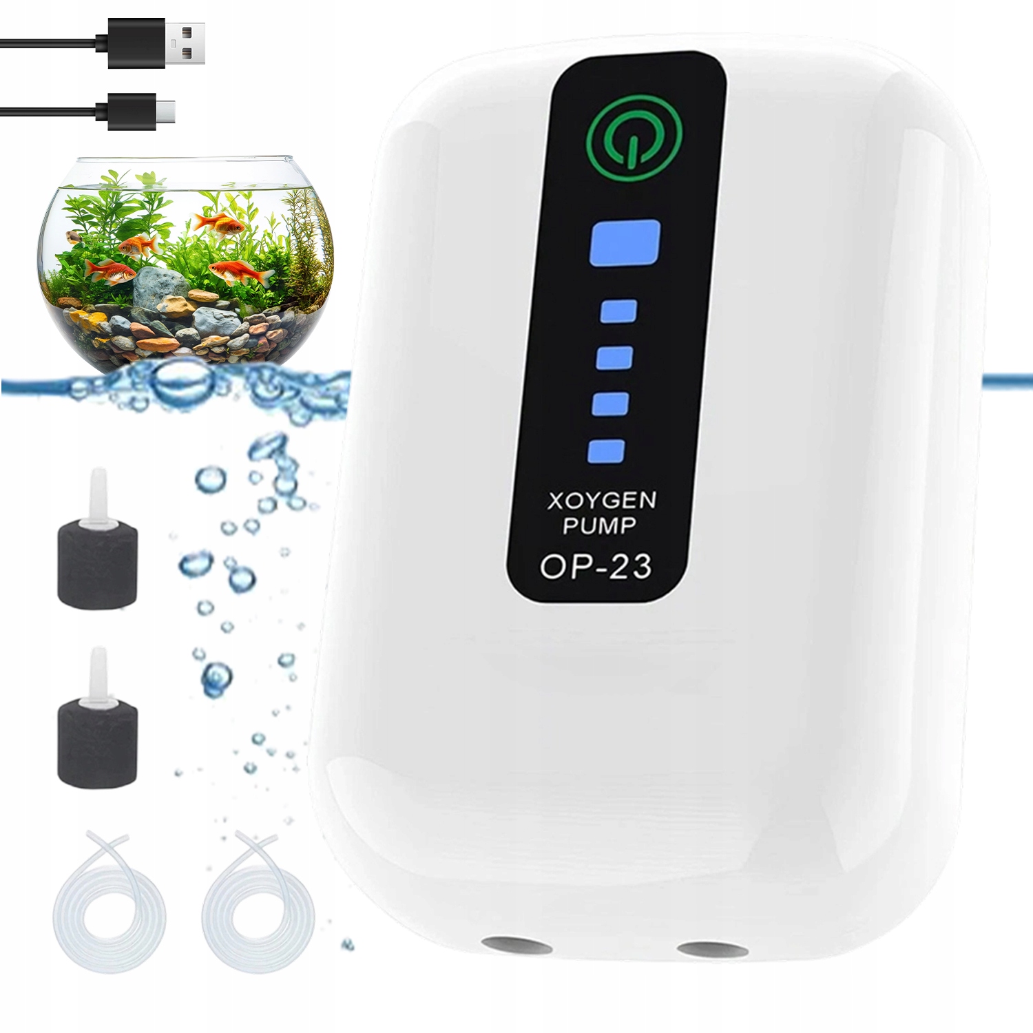 Levně Tichá Vzduchová Pumpa Do Akvária S Usb Nabíjením, 2 Výstupy, 35 Db, Tichý Provoz