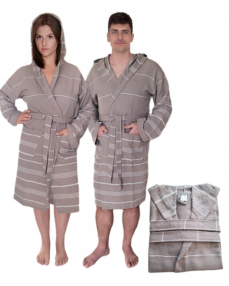 Hnědý lehký bavlněný župan s kapucí Hammam L