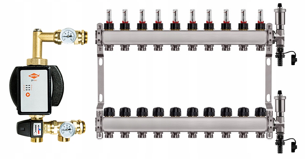Rozdělovač pro podlahu 10 sekcí nerezový pro vytápění Čerpadlo Wita