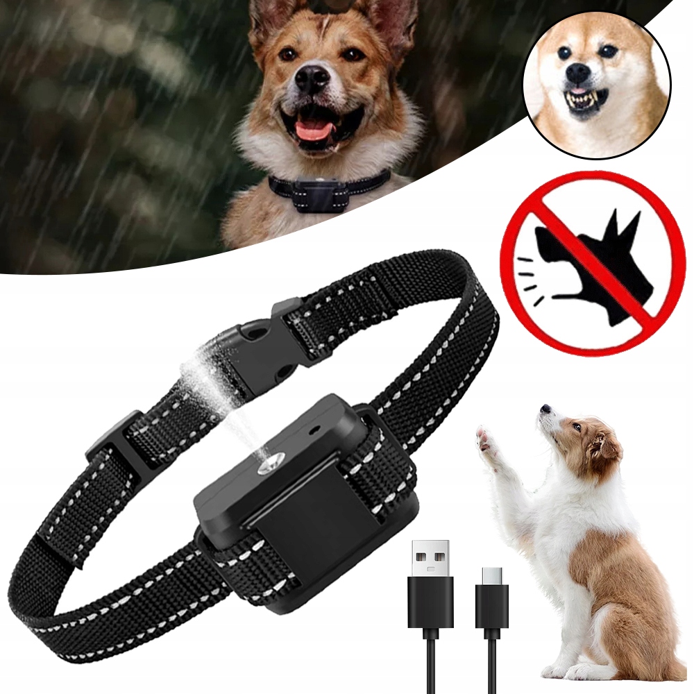 Obojek proti štěkání psů Černý Voděodolný Tréninkový obojek pro psa