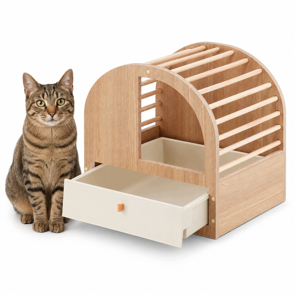 Dřevěná toaleta pro kočky se zásuvkou na stelivo – elegantní a odolná