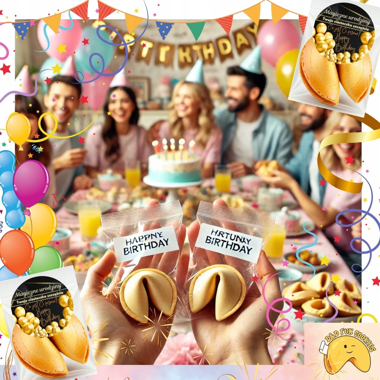 CIASTECZKA Z WRÓŻBĄ MAGICZNE URODZINY DLA GOŚCI PODZIĘKOWANIE 50 sztuk FUN Okazje urodziny