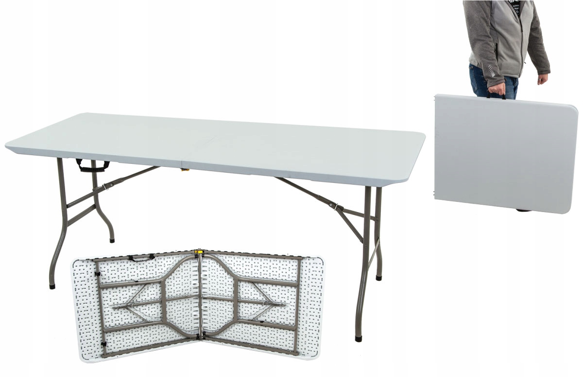 Stół Cateringowy składany w walizkę 180x70 cm biały do 120 kg