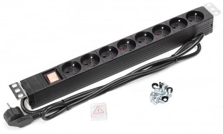 Listwa zasilająca Rack 19'' 1U 8 gn wyłącznik 1,8m
