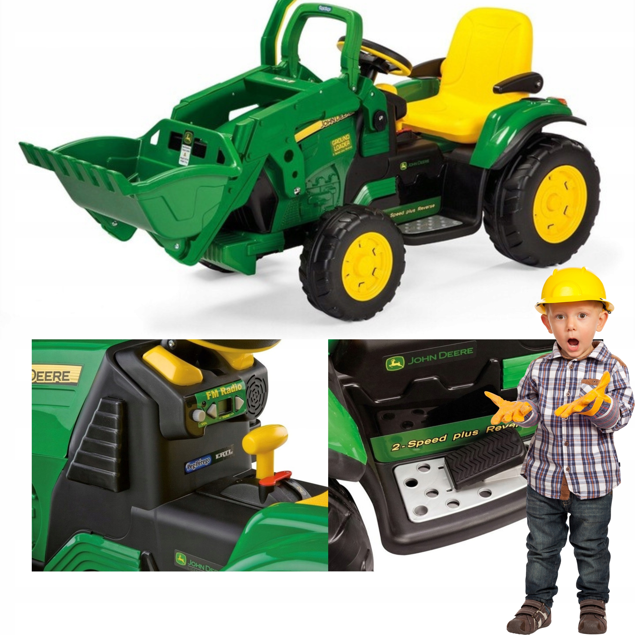 TRAKTOR NA AKUMULATOR Z KOPARKĄ JOHN DEER 12V TRAKTOREK DLA DZIECI KOPARKA