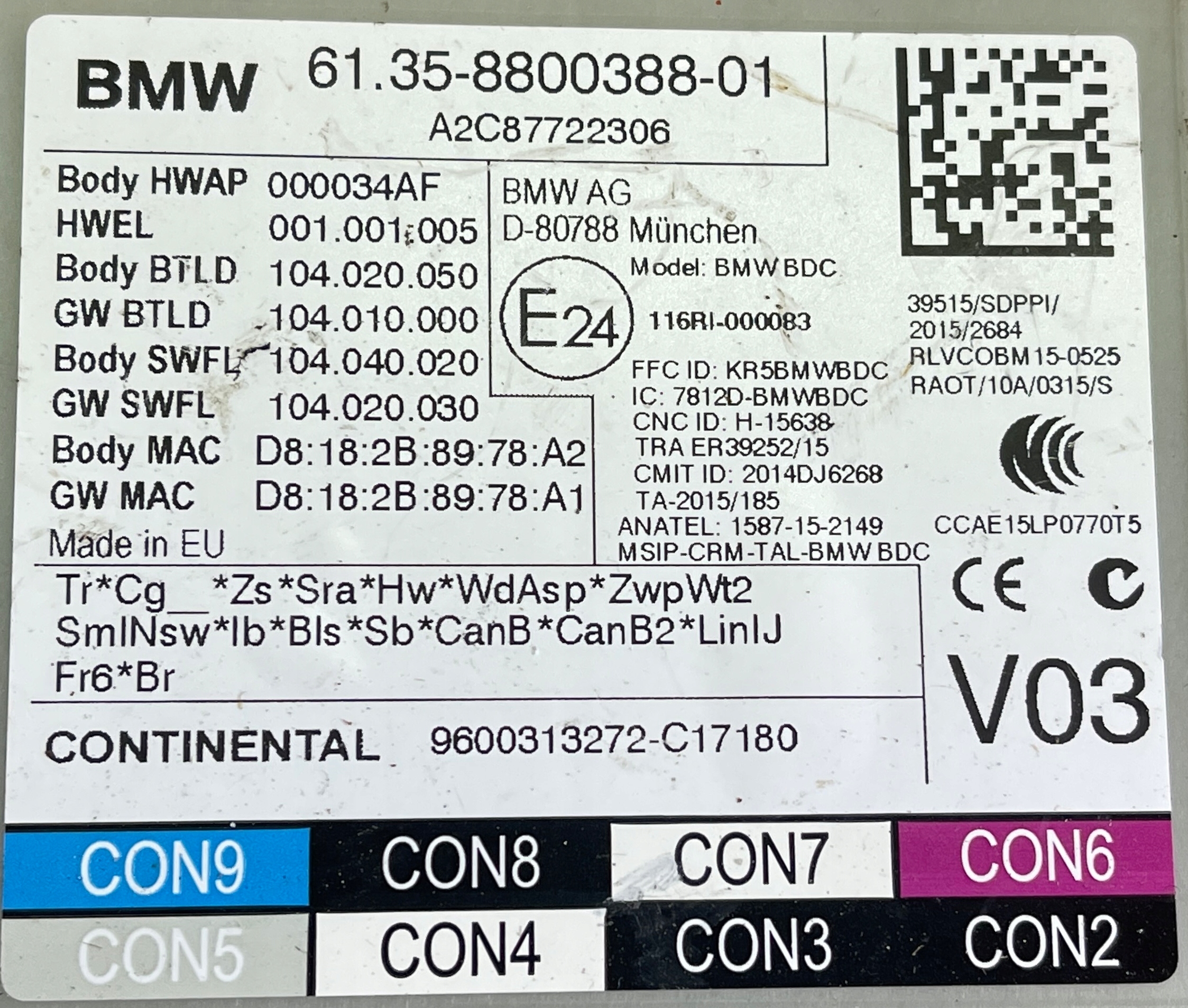 M59 BMW X1 F48 module control unit BDC FEM 8800388