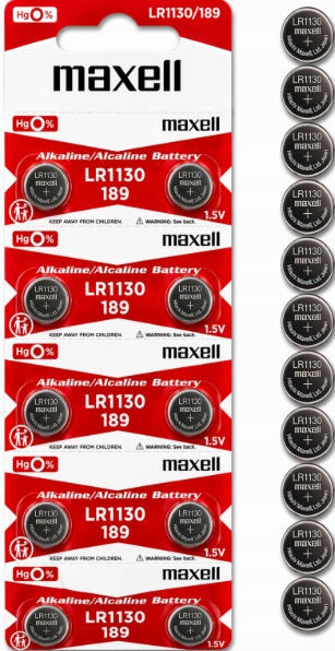 10x baterie alkaliczne guzikowe G10 AG10 189 LR54 LR1130 Maxell blister