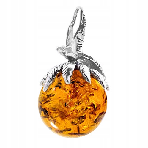 Stříbrný Ptáček přívěsek jantarová kulička s přírodním Jantarem stříbro 925