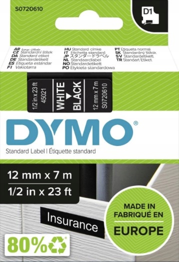 Taśma Dymo D1 12MM X 7M 45021 S0720610 Biało/czar