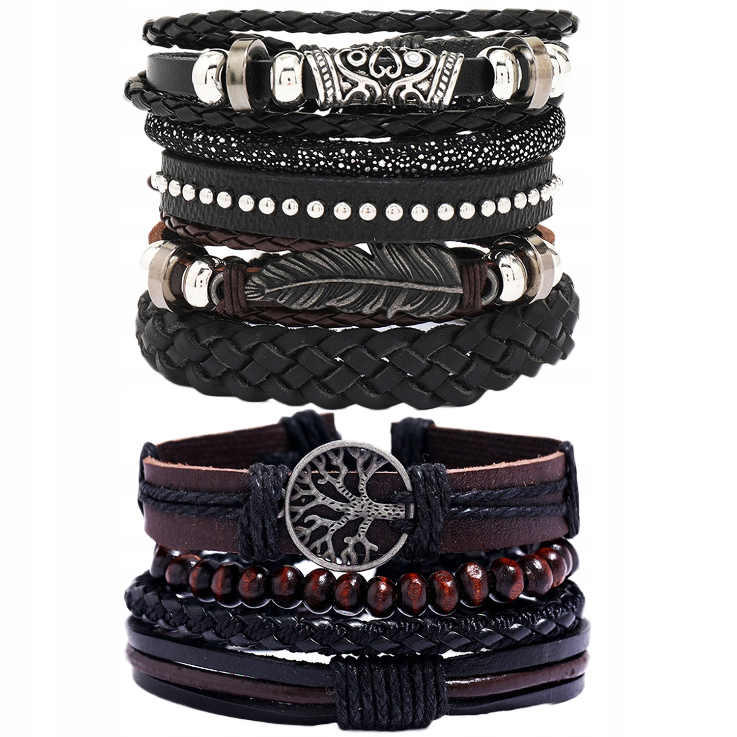 BRANSOLETKA SKÓRZANA MĘSKA ELEGANCKA ZESTAW 9 SZT + TOREBKA PREZENTOWA Stan opakowania oryginalne