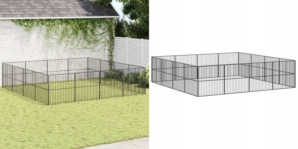 Černá, Kotec pro psa, ocel, 16 panelů