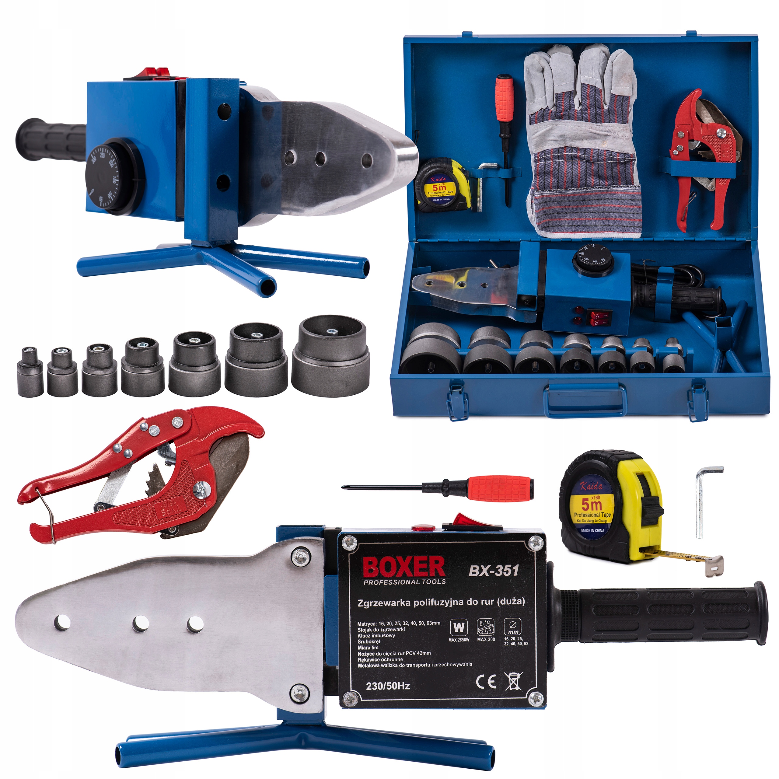 MOCNA ZGRZEWARKA POLIFUZYJNA DO ZGRZEWANIA RUR PP PCV DUŻY ZESTAW MATRYCE