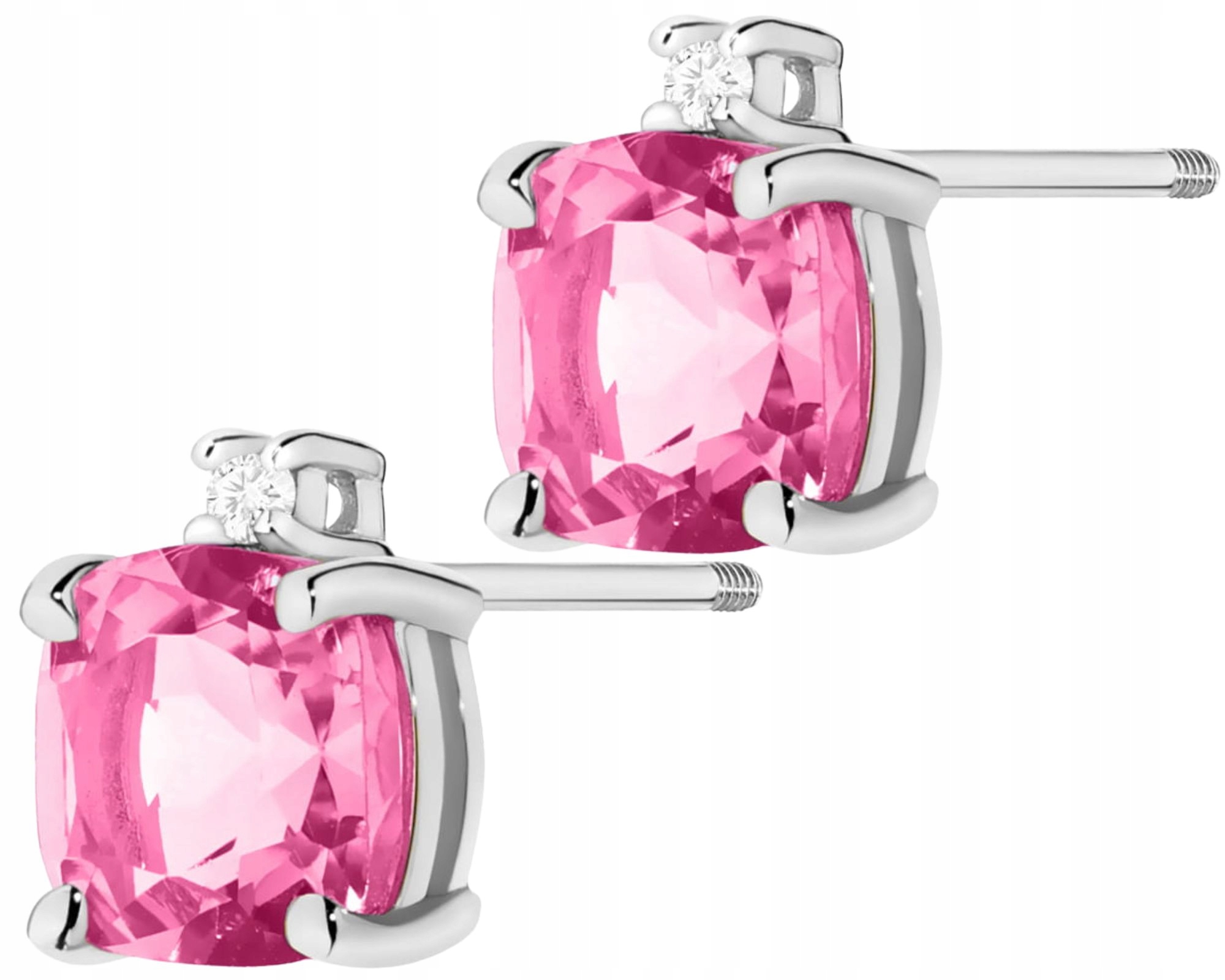 Bílé Zlato Náušnice Růžový Topaz Diamanty Šroubovací Tužka Zlato 585