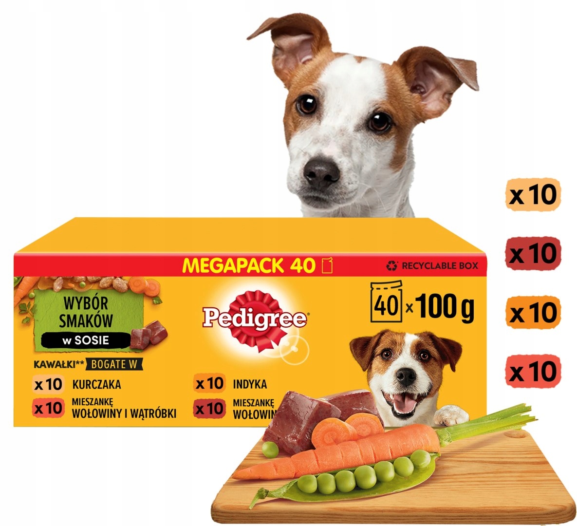 Levně Pedigree Směs Masových Kousků se Zeleninou v Omáčce (Hovězí, Jehněčí, Drůbeží, Kuřecí) 40 x 100g