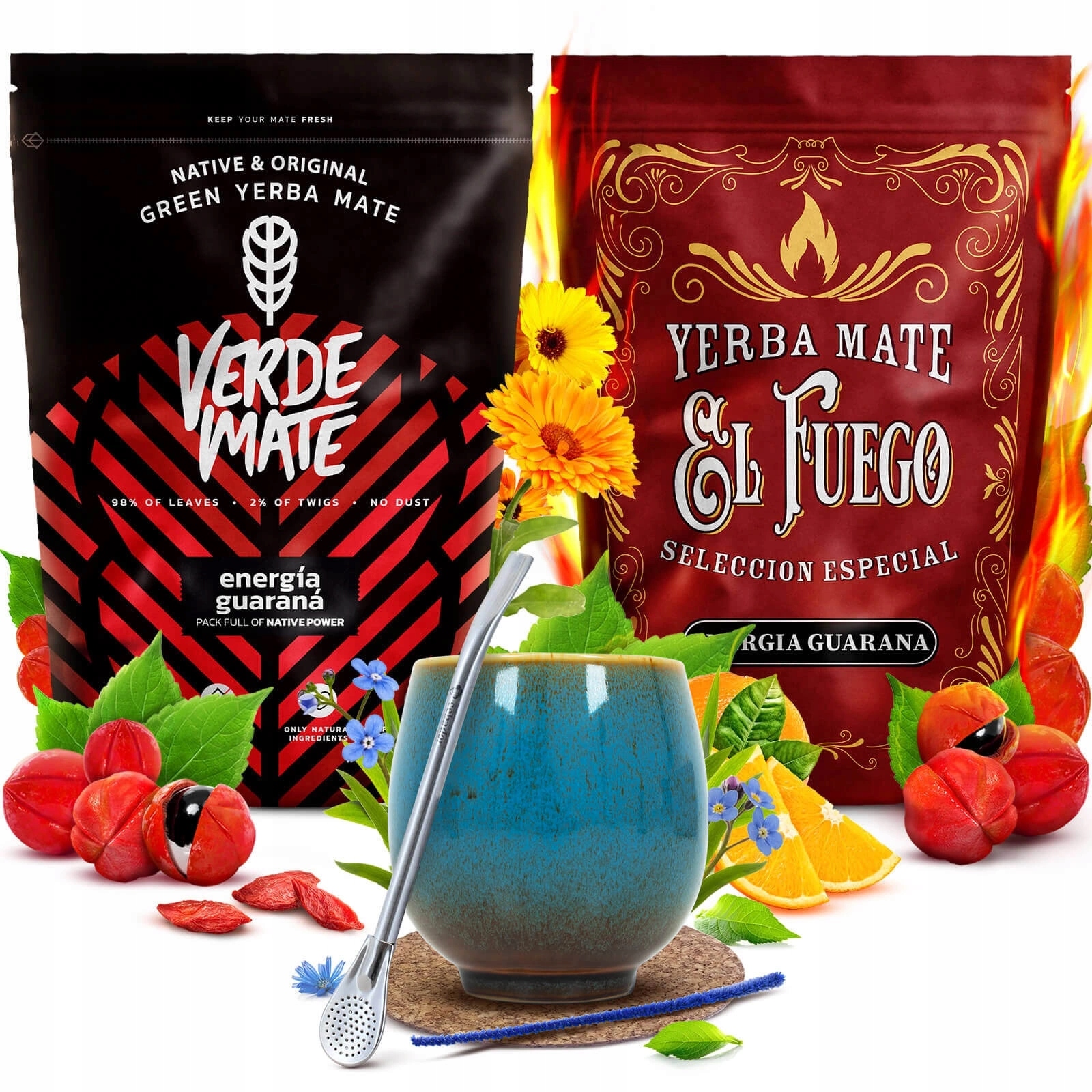 Levně Sada Yerba Mate Verde Mate El Fuego Energia tykva bombilla 2x500 g 1 kg