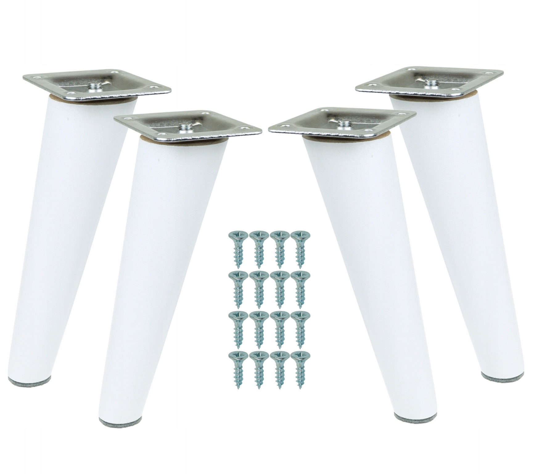 Dřevěné nohy 25 cm, šikmé nohy buk bílé, sada s plechem a vruty