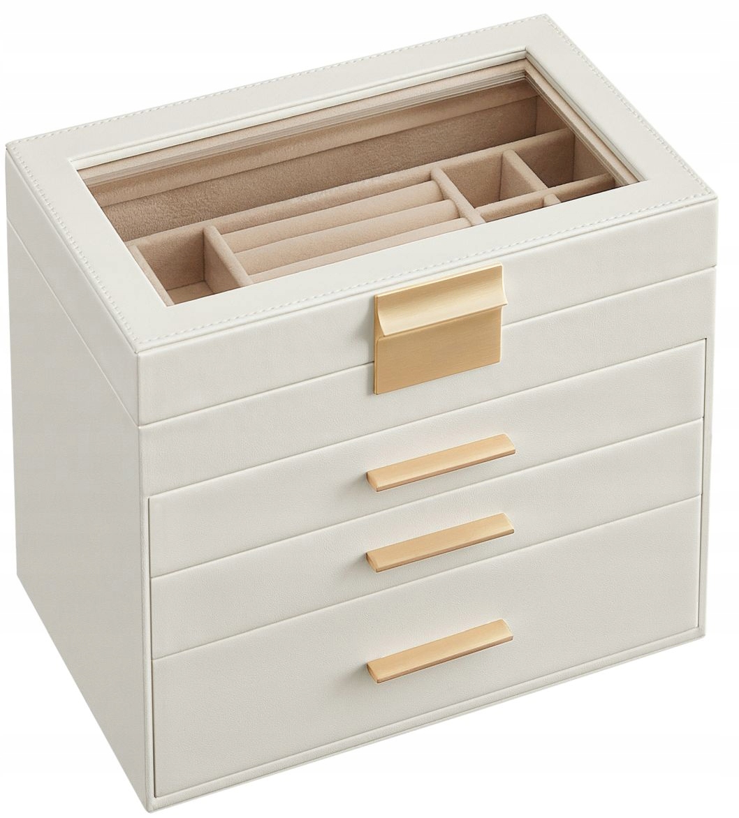 Expozitor šperkovnice na bižuterii náušnice 3 zásuvky skleněná krytka Glam