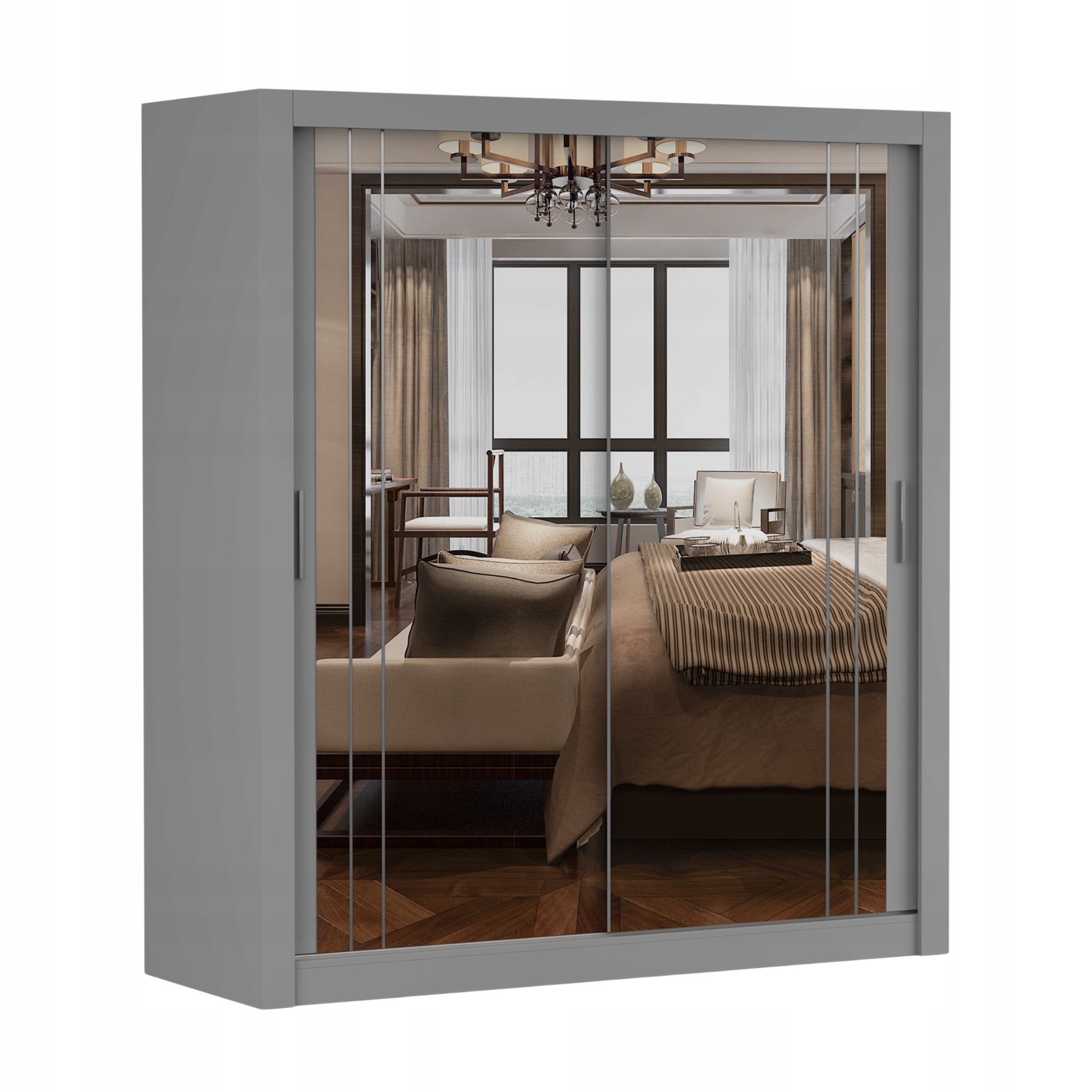 Skříň posuvná Dubai 180 se zrcadlem police šatní skříň tyč šedá Výrobce