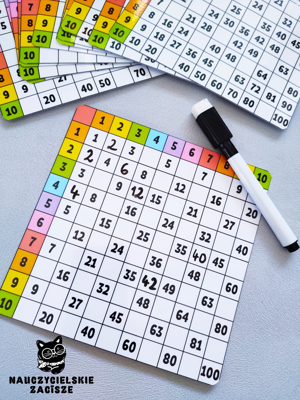 TABLICZKA MNOŻENIA Zestaw 12 plansz do ćwiczenia Wydawnictwo inne