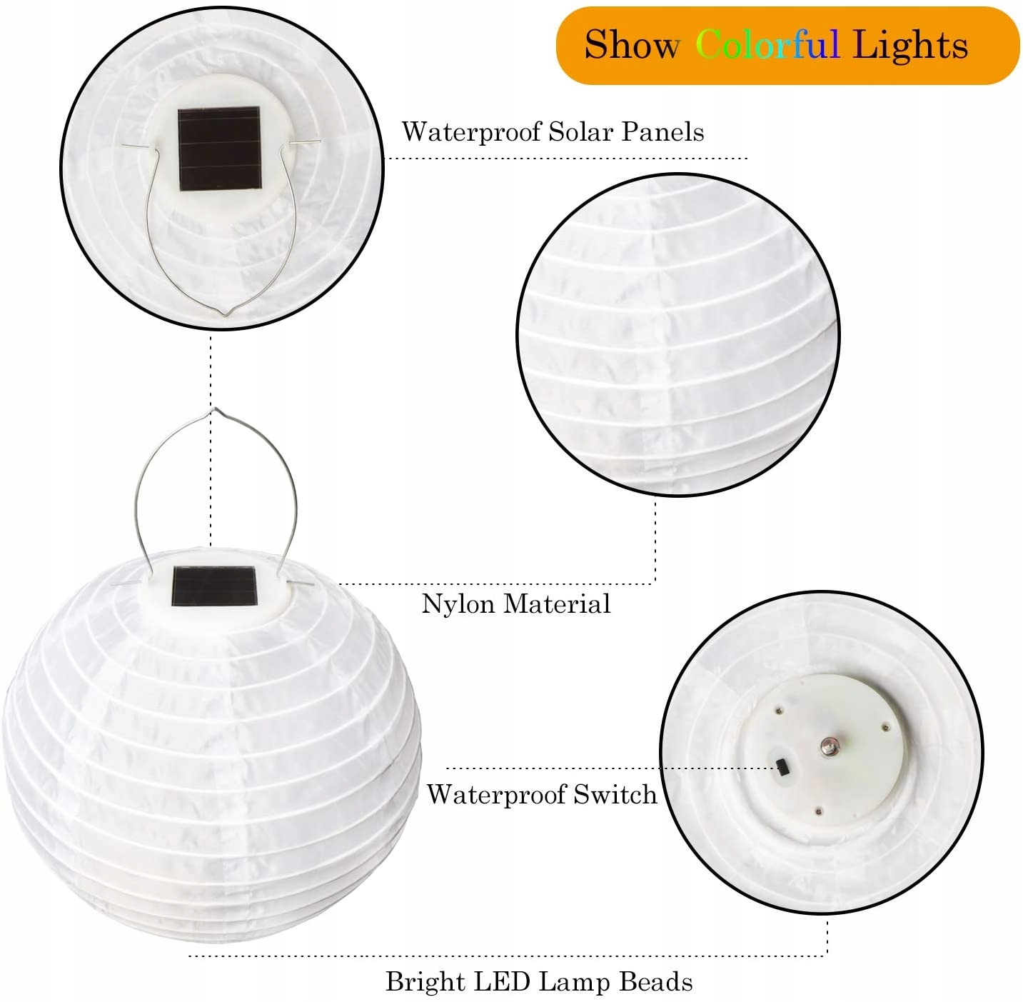 LATARNIE LED RGB OKRĄGŁE BIAŁE SKŁADANE 25CM Marka SOLAR LED