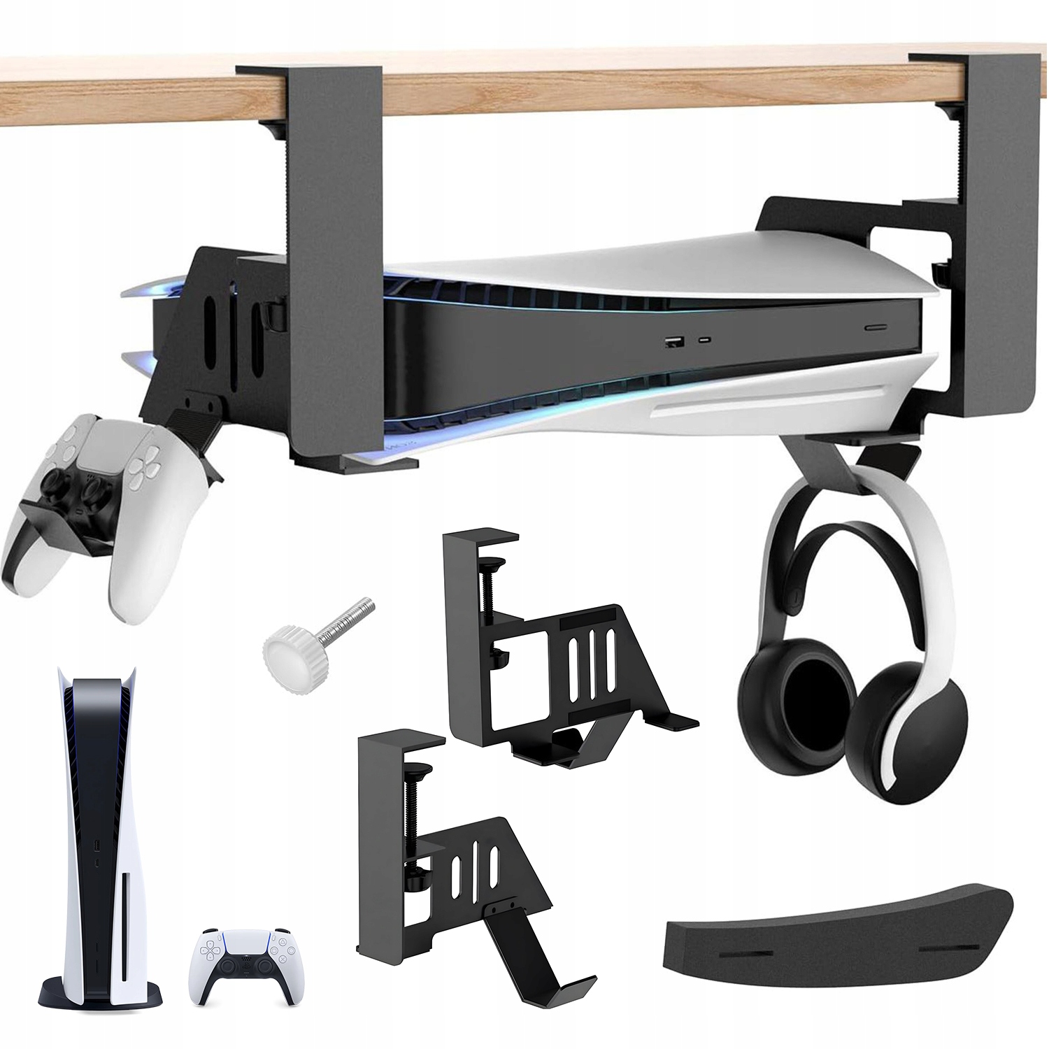 Solidny Uchwyt Ścienny/podblatowy Na Playstation 5 Tytan Silikon