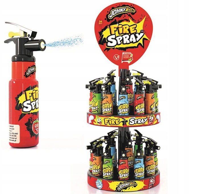 Levně Johny Bee Fire Spray Sladkosti Ve Spreji Hasicí Přístroje 34 Ks (25 ML)