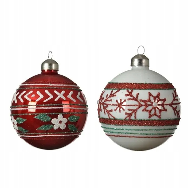 

Bombka dekoracyjna szklana czerwona biała 8cm