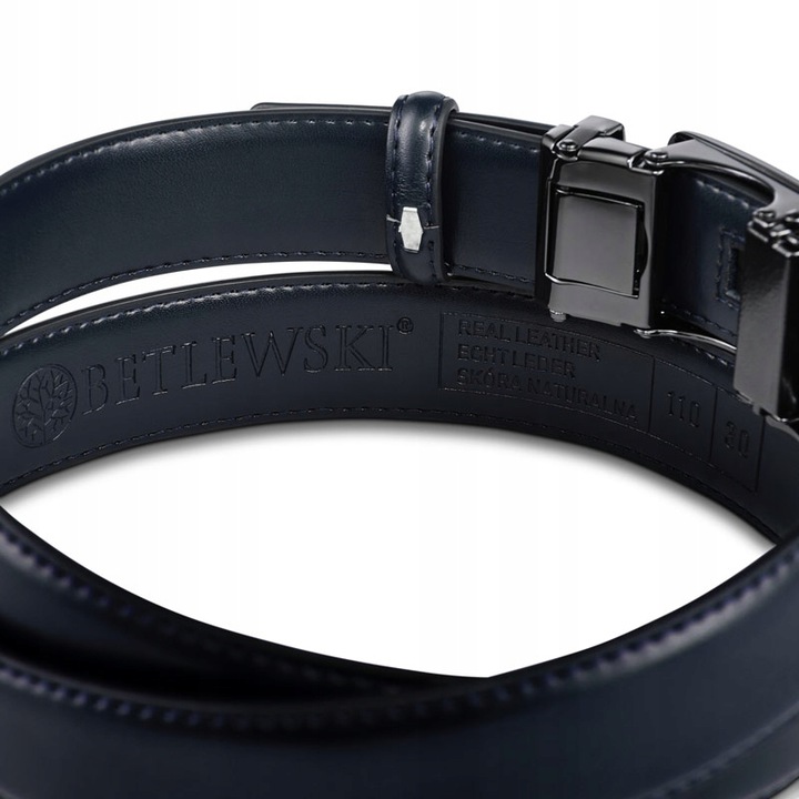 PASEK SKÓRZANY MĘSKI AUTOMAT KLAMRA BETLEWSKI 120 Model Pasek męski skórzany Betlewski C30-MY granatowy