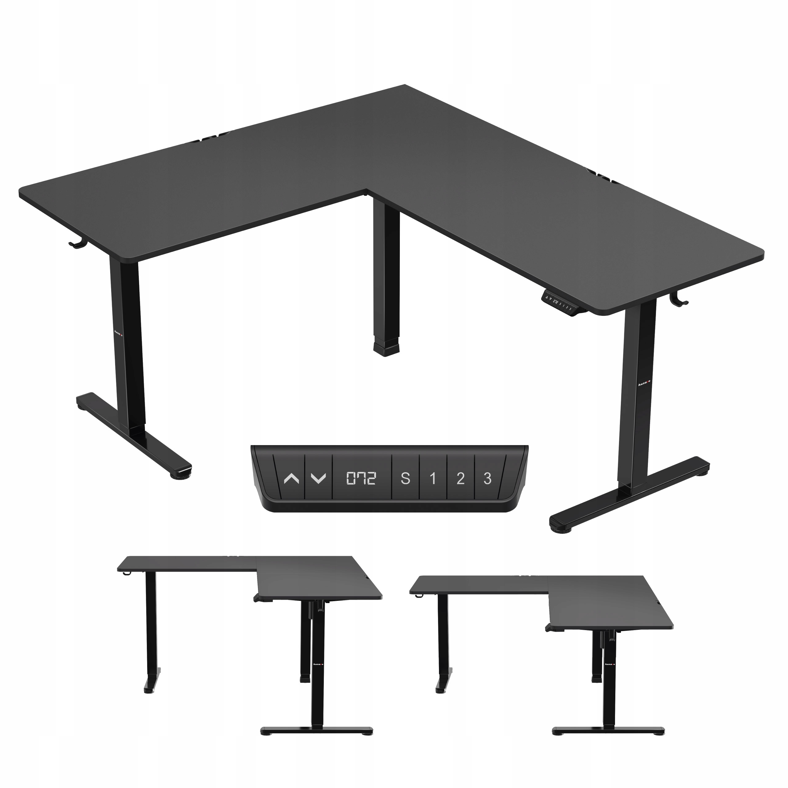 Rohový herní stůl Huzaro černý elektrický počítačový Usb-c port