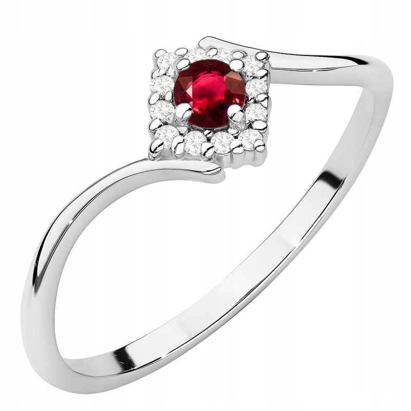 Zlatý Prstýnek Zásnubní pr. 585 s Rubínem 0.15ct a Brilianty 14k