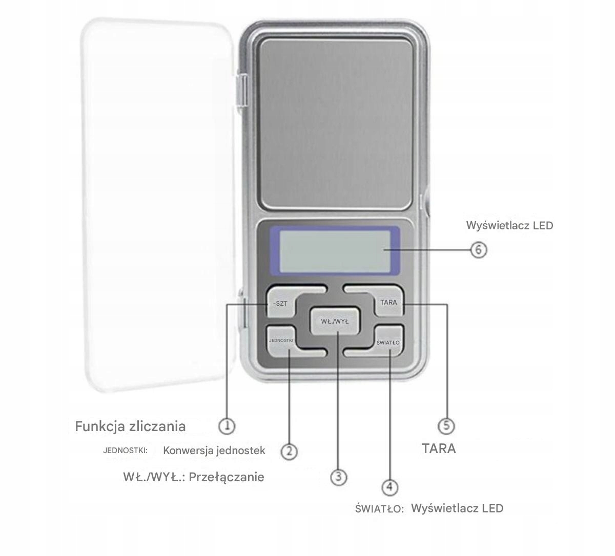 WAGA JUBILERSKA ELEKTRONICZNA 0,1- 500G LCD Materiał metal tworzywo sztuczne