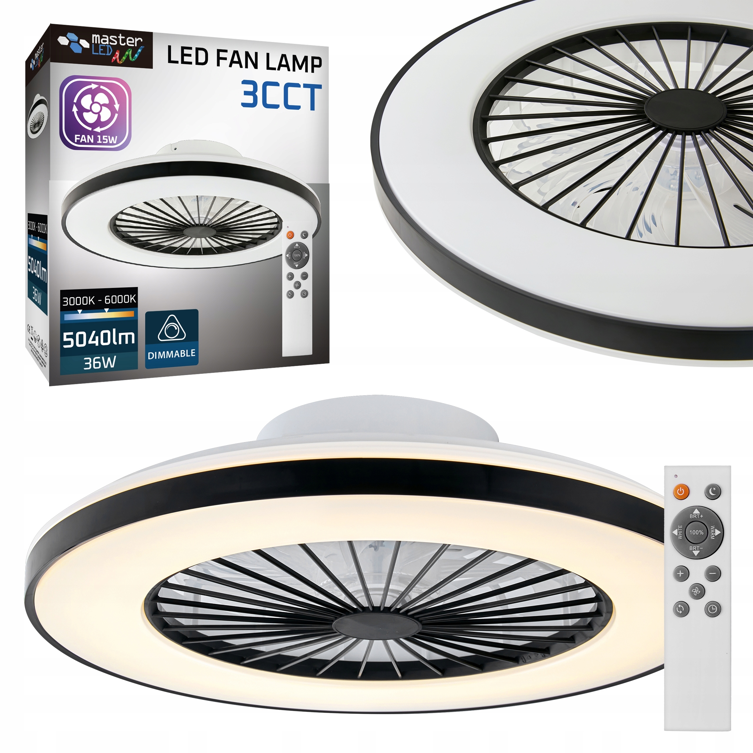Plafon Led 3CCT z Wentylatorem 50cm Natynkowy sufitowy Lampa regulacja