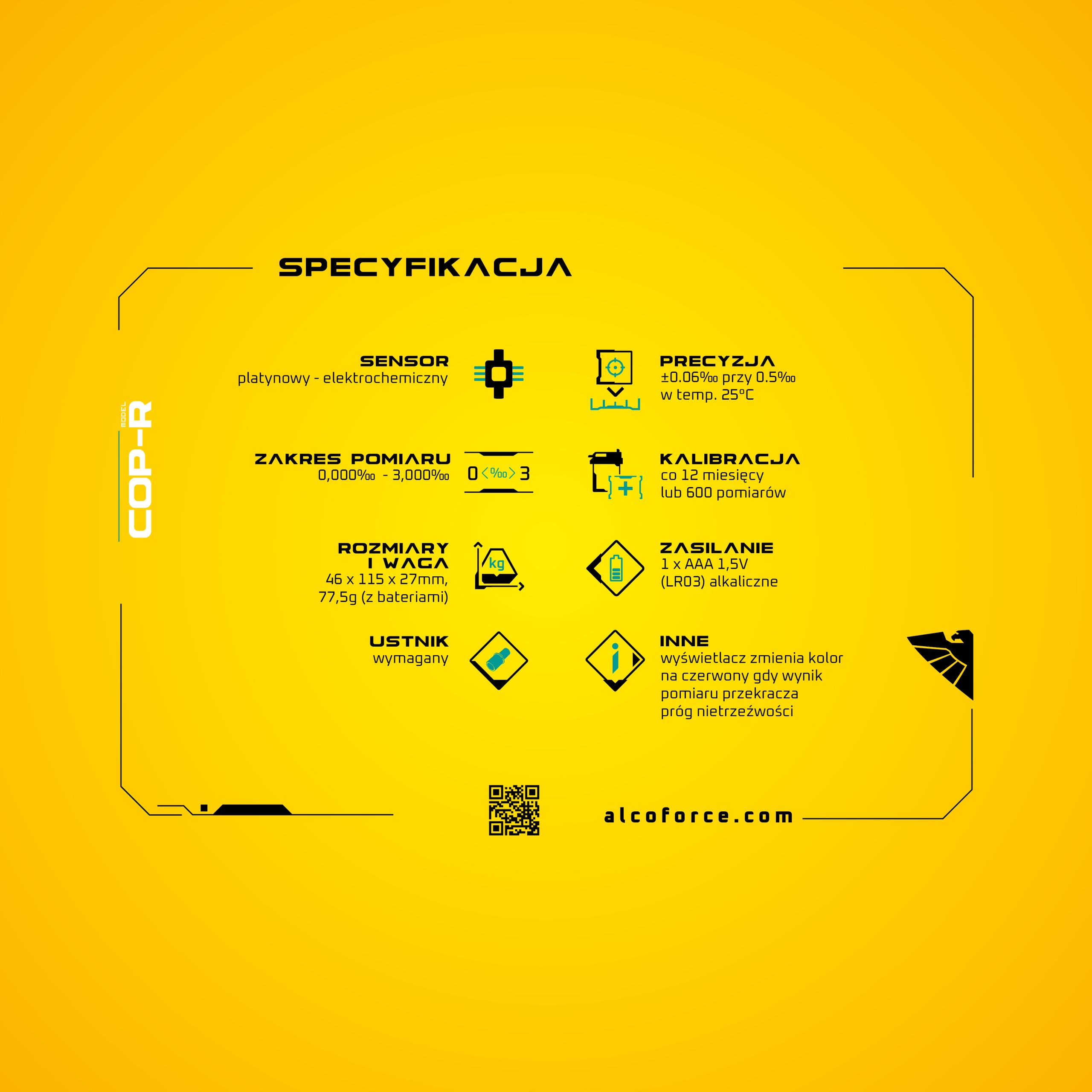 Alkomat elektrochemiczny AlcoForce COP-R + 24 miesiące DARMOWYCH KALIBRACJI Zakres pomiaru 0-3‰