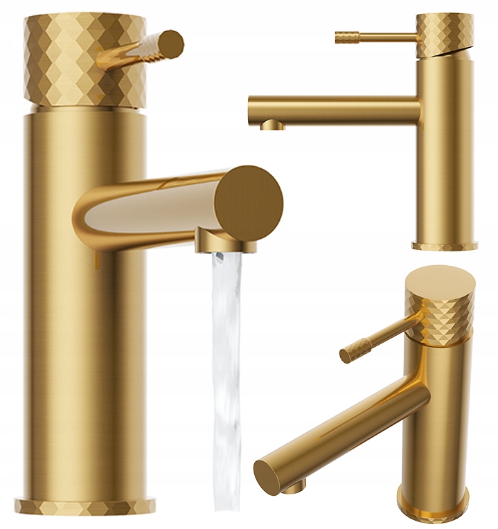 Kúpeľňová Umývadlová Batéria Brushed Gold Nízka, Moderný Kohútik S Hlavicou