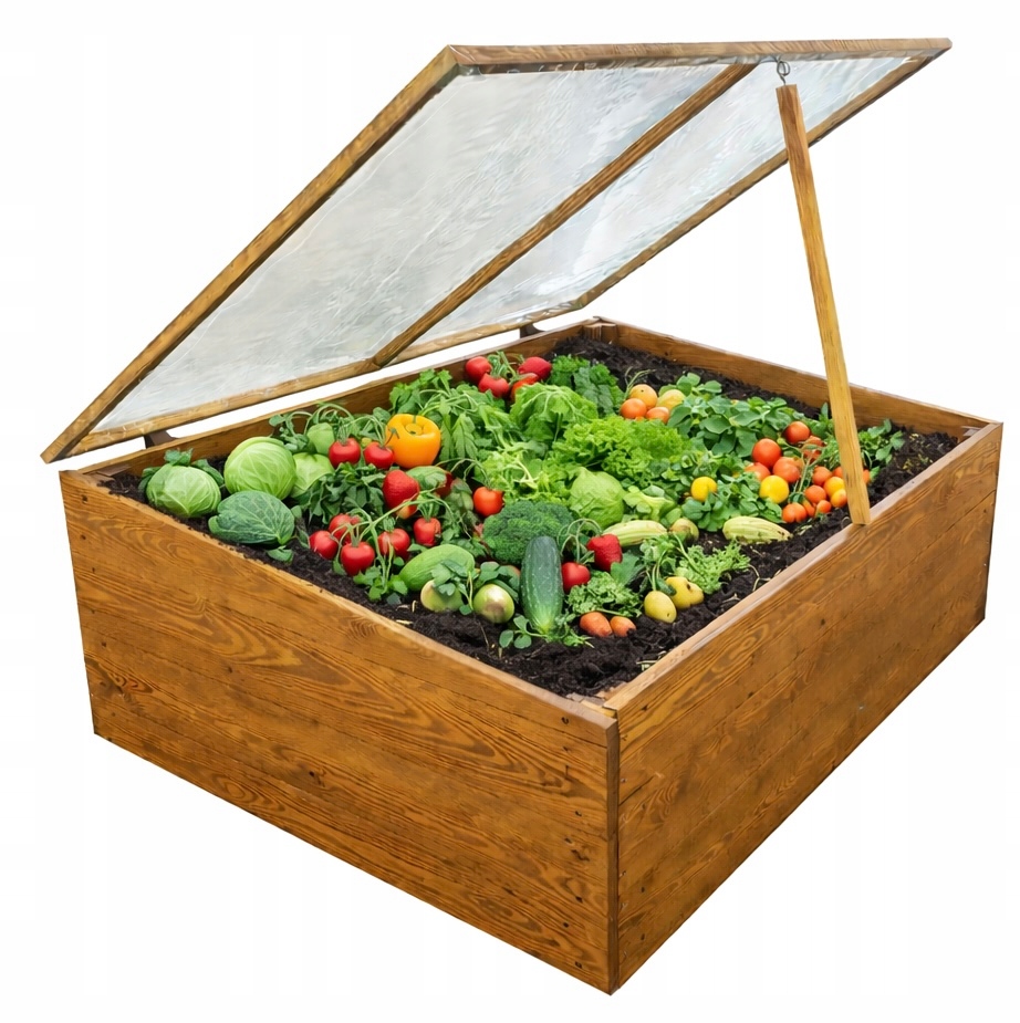 Warzywniak Drewniany z Folią 120x80x44/34cm Inspekt Ogrodowy Mini szklarnia