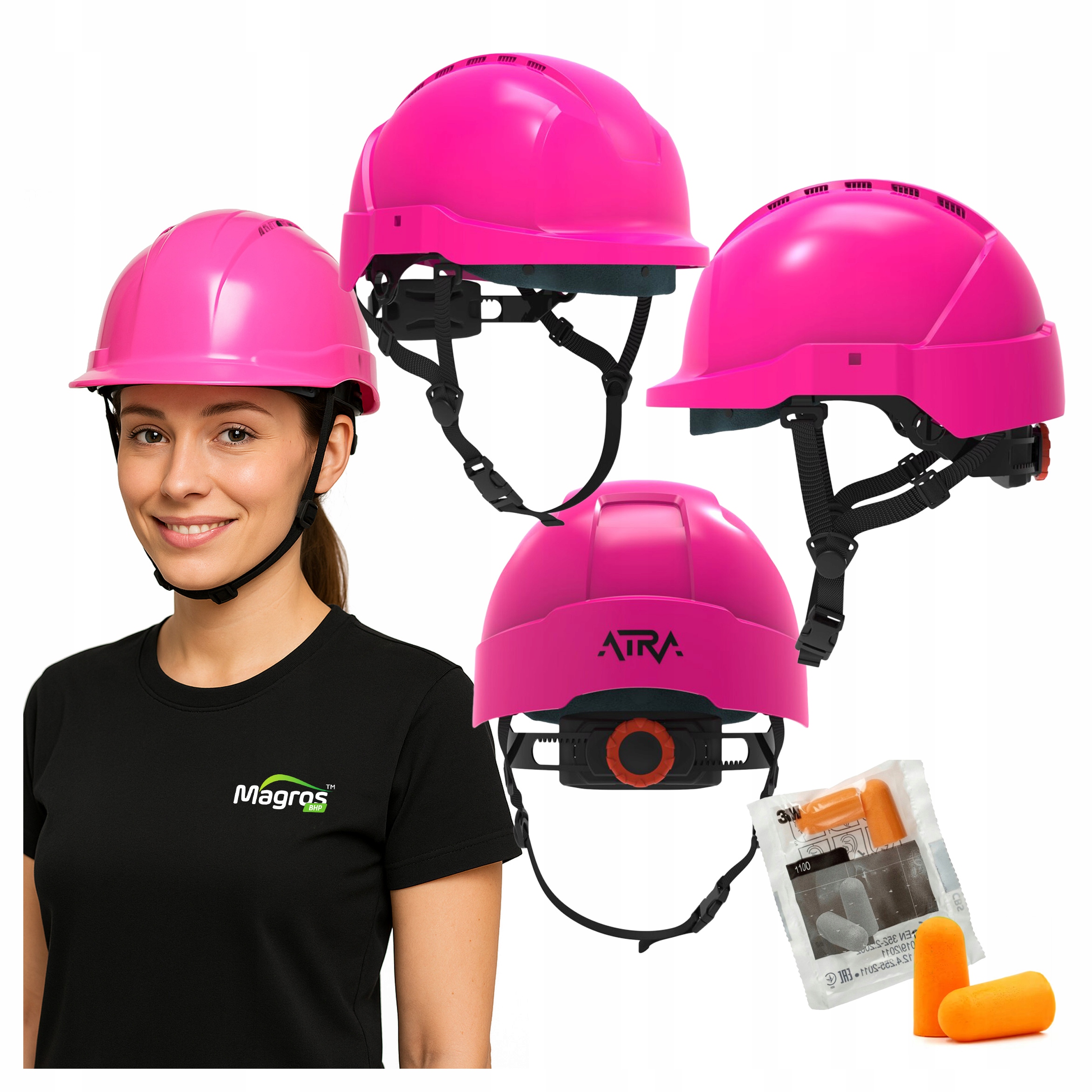 Pracovní přilba Ochranná Ventilovaná Bozp Dámská Růžová Protekt Atra 10V