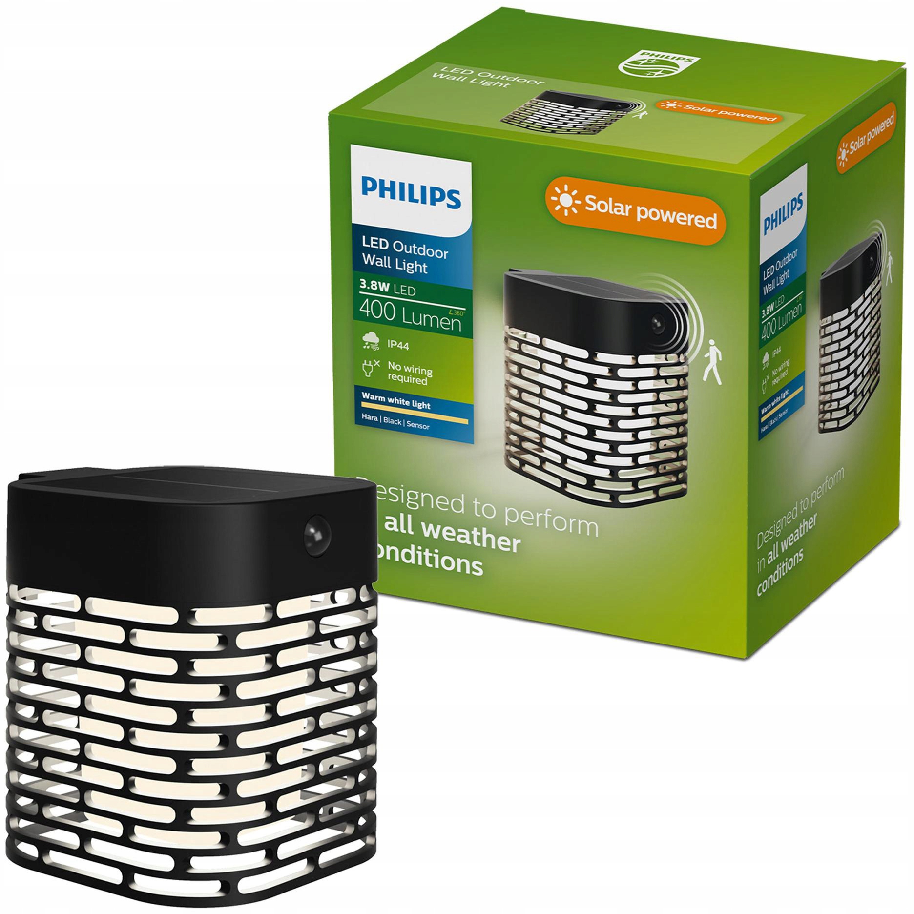 Zahradní nástěnné svítidlo Solární venkovní lampa 3.8W Senzor pohybu Hara Philips