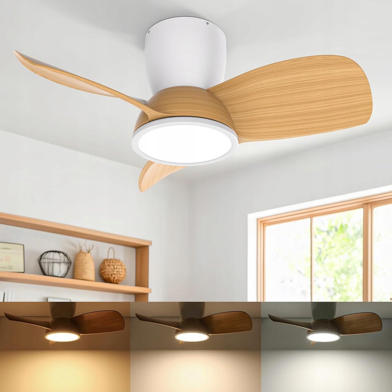 Led stropný ventilátor 76 cm Veľmi tichý Diaľkový Ovládač 6 prevodových stupňov 3 farby svetla