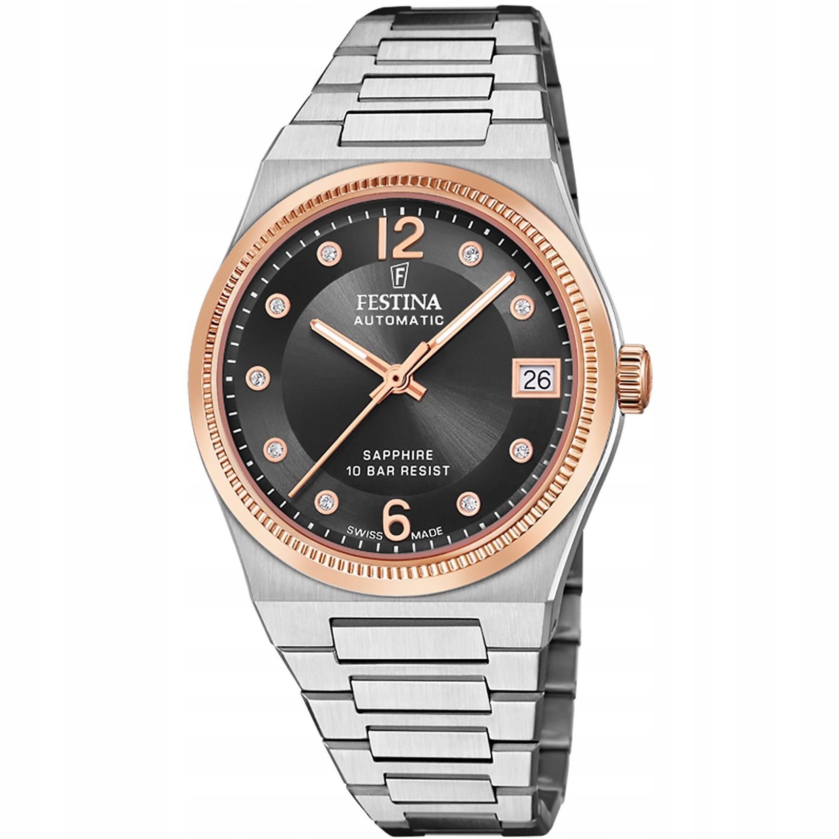 Festina Swiss Made 20031/3 Automatické hodinky s černým ciferníkem a růžovou barvou