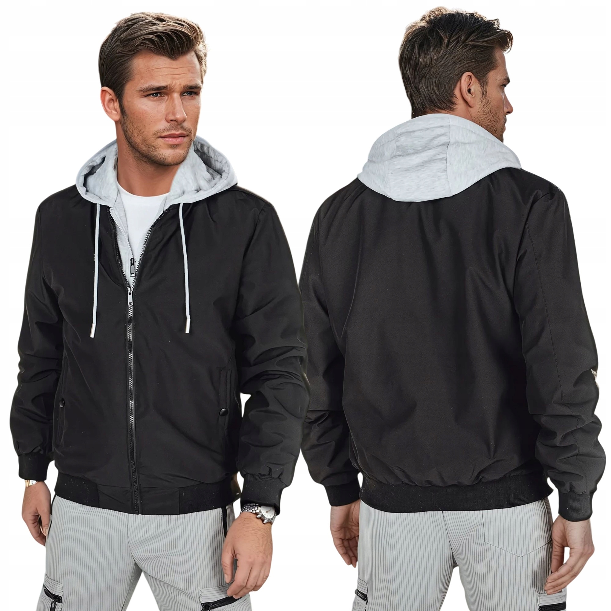 Kurtka Męska Przejściowa Bomberka Z Kapturem Czarna TX5021 XXL