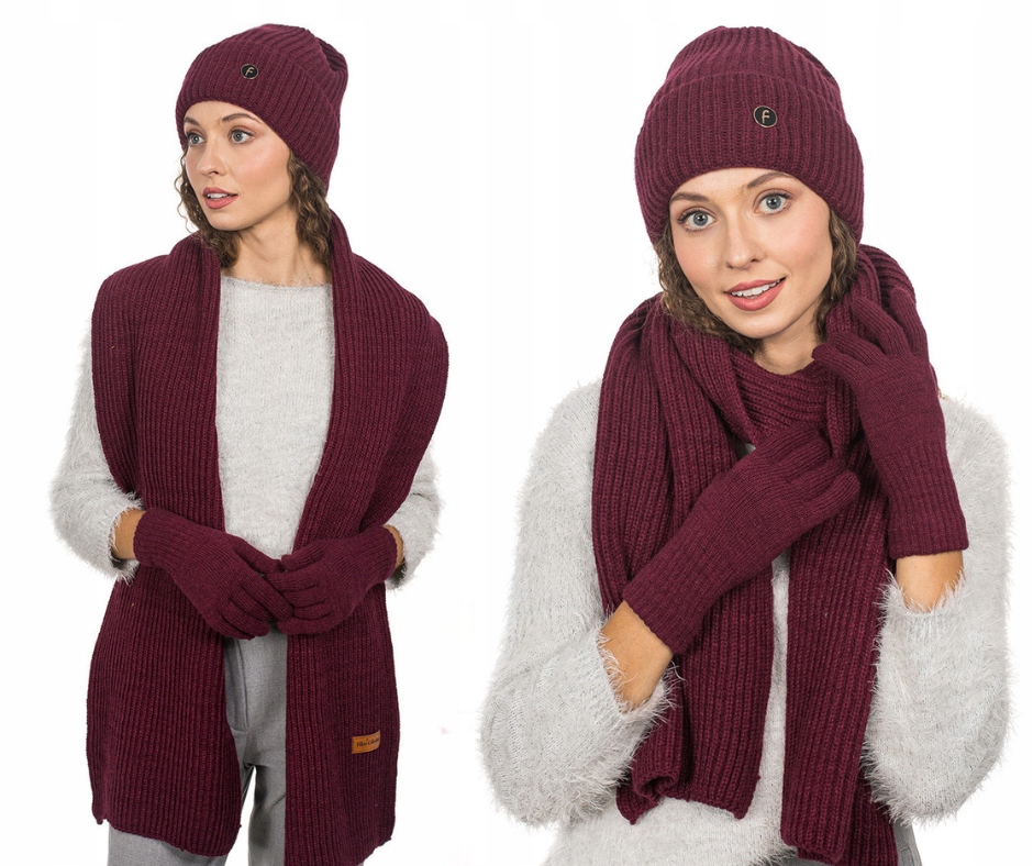 Dámský komplet čepice šála a zimní rukavice hnědá polský výrobce