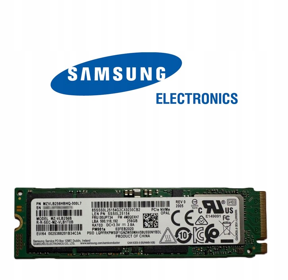 Ssd disk Samsung 256GB NVMe M.2 2280 Opál Lenovo 00UP734 PM981 MZ-VLB256B