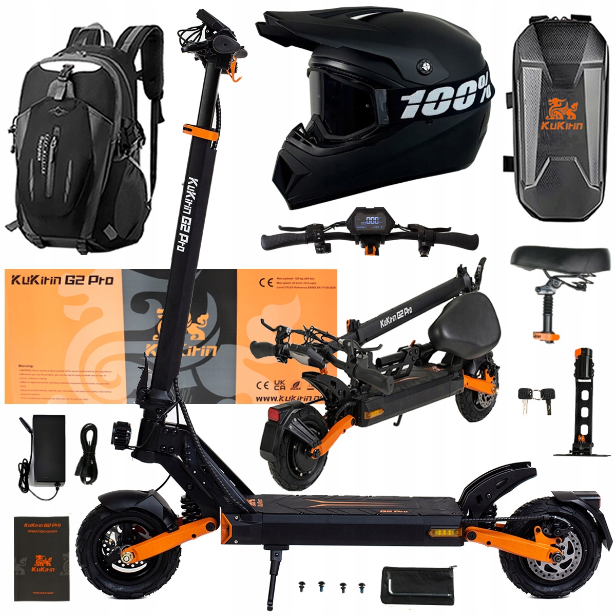 Składany Pojazd Elektryczny Kukirin G2 Pro 1000W 48V 15.6AH 45KM/H +Prezent